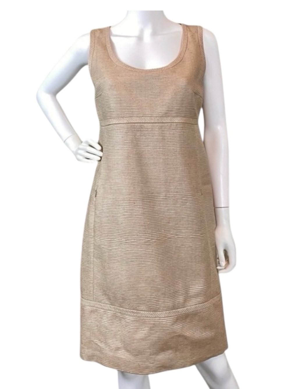 AKRIS Punto 100% Silk Textured Scoop Neck Cocktail Career Dress Beige Size 8